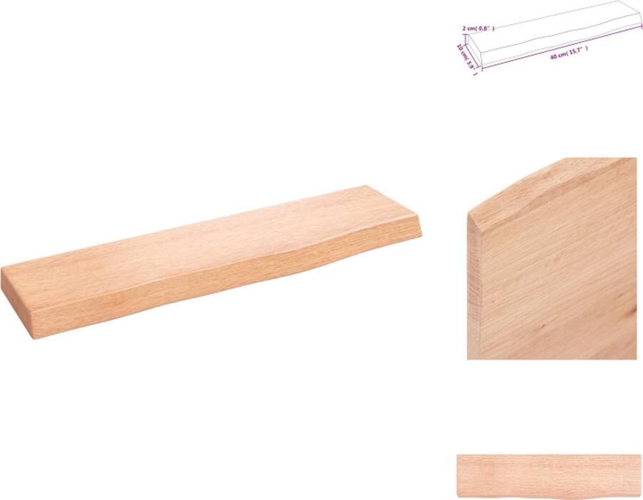VidaXL Wandschap Wandschappen Wandplank Wandrek Wandschap 40x10x2 cm behandeld massief eikenhout - Foto 2