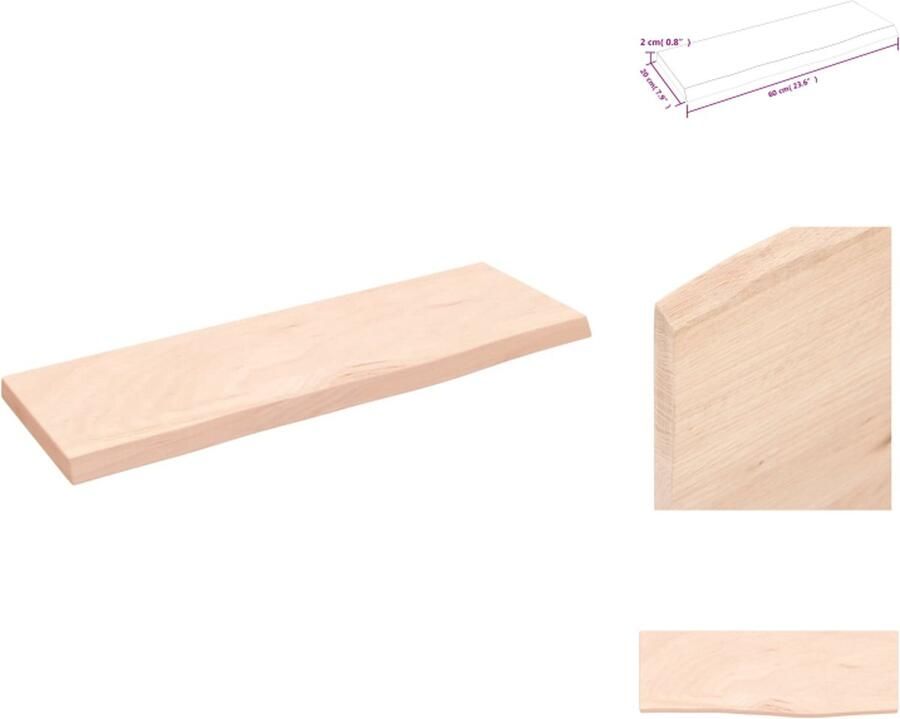 VidaXL Wandschap Wandschappen Wandplank Wandrek Wandschap 60x20x2 cm onbehandeld massief eikenhout
