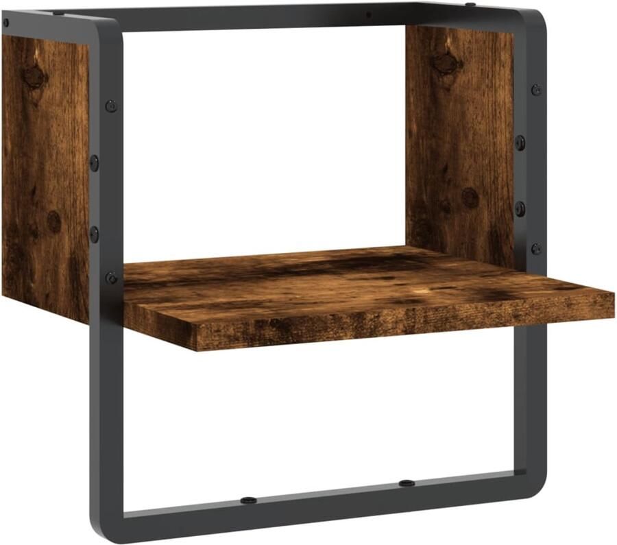 VidaXL Wandschap met stang 30x25x30 cm gerookt eikenkleurig Wandschap Wandschappen Wandplank Wandrek