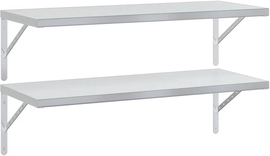 VidaXL Wandschap Wandschappen Wandplank Wandrek Wandschappen 2 st 100x40 cm roestvrijstaal zilverkleurig