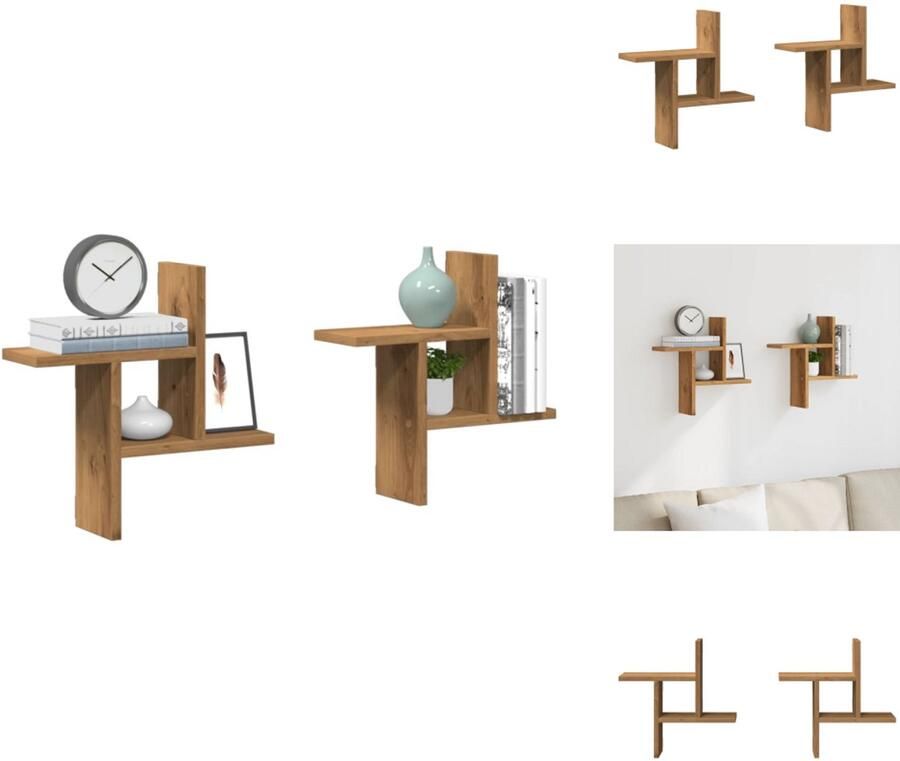 VidaXL Wandschap Wandschappen Wandplank Wandrek Wandschappen 2 st 38x12x38 cm bewerkt hout artisanaal eiken