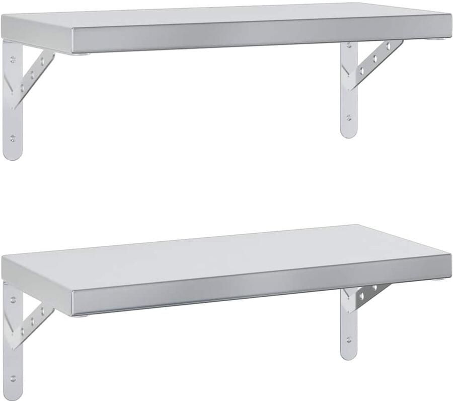 VidaXL Wandschappen 2 stuks Roestvrij staal 50 cm Zwevende Wandschappen Wandplanken Roestvrijstalen Wanddecoratie Opslagoplossing Woonaccessoires