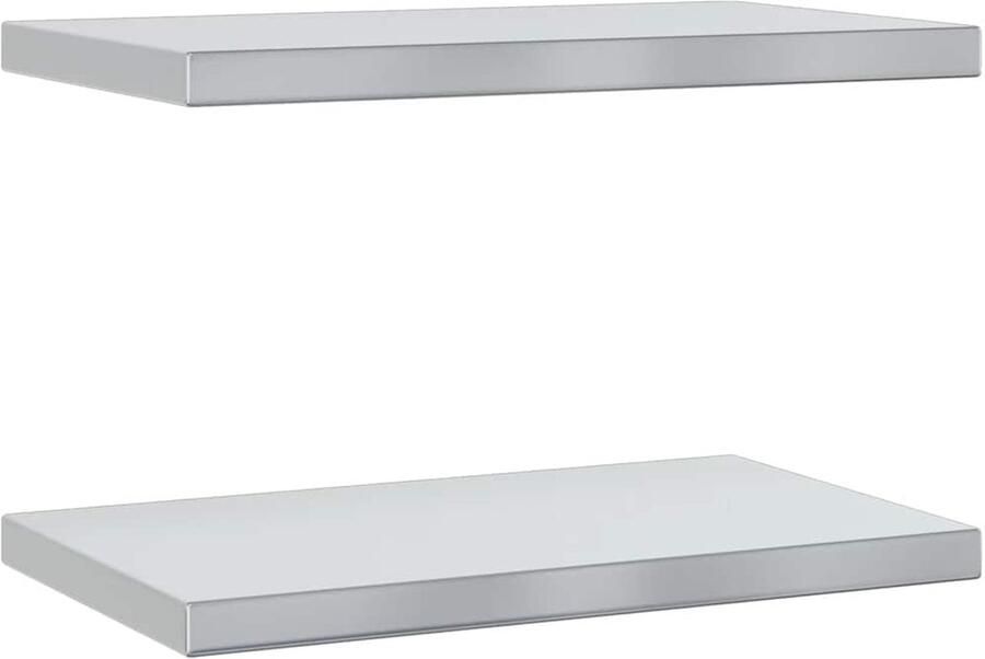 The Living Store Wandschappen 2 st 50x30x3 cm roestvrijstaal zilverkleurig Zwevend Wandschap Wandplanken Roestvrijstalen Wanddecoratie Ruime Opslagoplossing Minimalistisch Design
