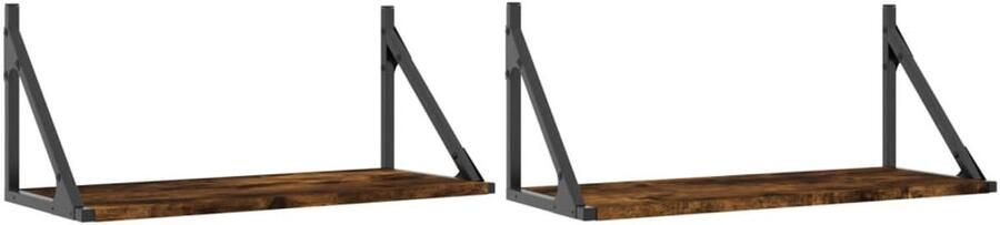 VidaXL Wandschappen 2 st 60x25x25 5 cm bewerkt hout gerookt eikenkleur Wandschap Wandschappen Wandplank Wandrek