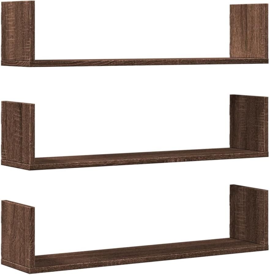 VidaXL Wandschappen 3 st 80x18x18 cm bewerkt hout bruin eikenkleurig Wandschap Wandschappen Wandplank Wandrek