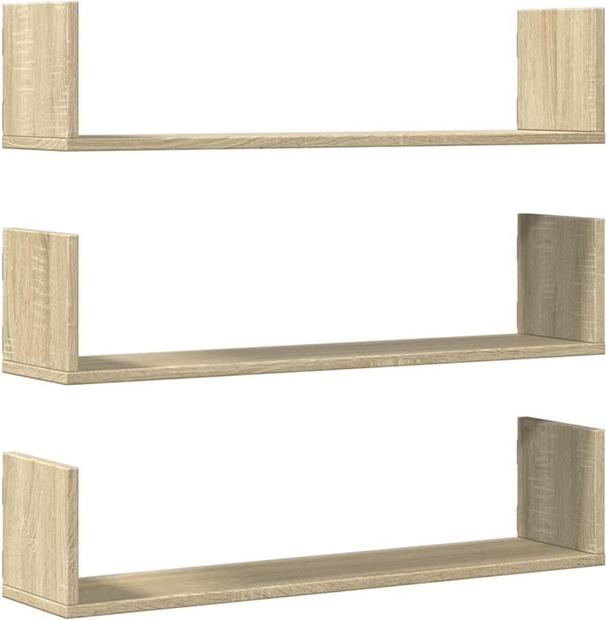 The Living Store Wandschappen 3 st 80x18x18 cm bewerkt hout sonoma eikenkleurig Wandplanken Houten Planken Opslagoplossing Minimalistisch Modern