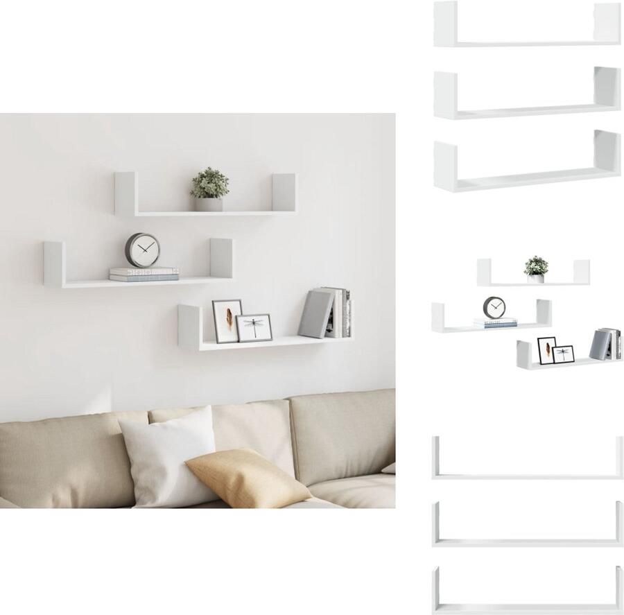 VidaXL Wandschap Wandschappen Wandplank Wandrek Wandschappen 3 st 80x18x18 cm bewerkt hout wit