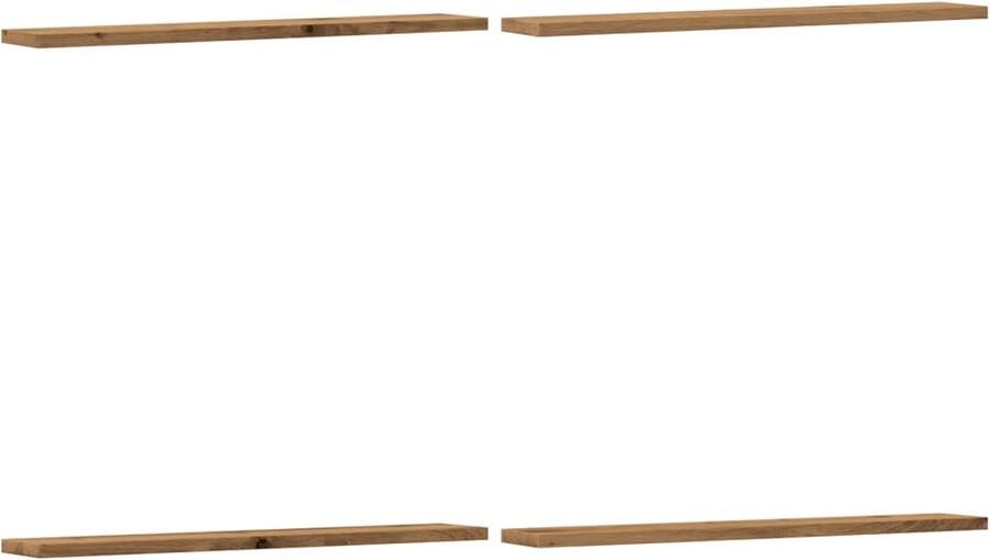 The Living Store Wandschappen 4 st 60x20x1 5 cm bewerkt hout artisanaal eiken Wandplank Houten Plank Opslagmogelijkheid Decoratief Rek Woonaccessoires