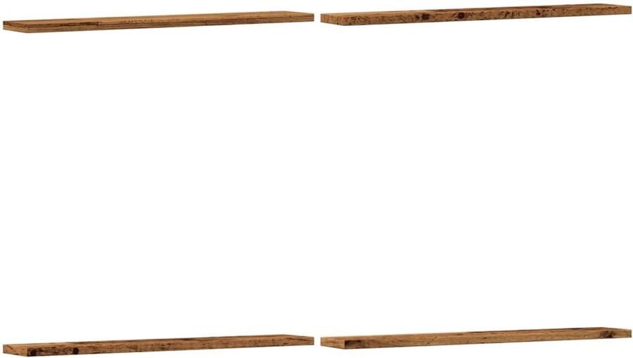 The Living Store Wandschappen 4 st 60x10x1 5 cm bewerkt hout oud houtkleurig Wandplanken Houten Plank Opslagoplossing Badkamer Accessoires Keukenaccessoires