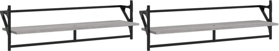 VidaXL Wandschap Wandschappen Wandplank Wandrek Wandschappen met stangen 2 st 100x25x30 cm grijs sonoma eiken