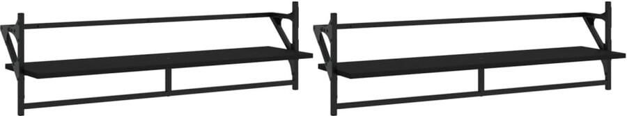 VidaXL Wandschappen Zwart 100x25x30 cm Set van 2 Zwevende Wanden Wanddecoratie Houten Wandplanken Metalen Wandplanken Zwarte Wandkasten