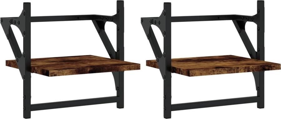 The Living Store Wandschappen met stangen 2 st 30x25x30 cm gerookt eikenkleurig Wanddecoratie Wandplanken Houten Wandopbergers Woonaccessoires Bergruimte Creëren