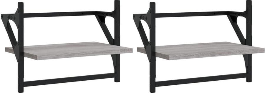 VidaXL Wandschappen 2 stuks Grijs Sonoma Eiken Zwevende Wanden Wanddecoratie Houten Wandplanken Grijze Meubels Salon Accessoires