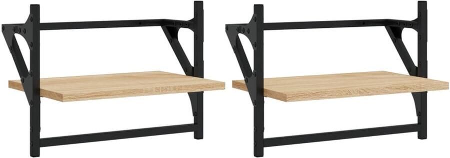 VidaXL Wandschappen met stangen 2 st 40x25x30 cm sonoma eikenkleurig Wandschap Wandschappen Wandplank Wandrek