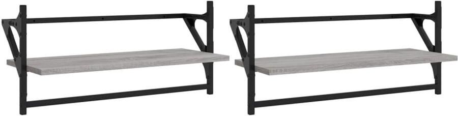 VidaXL Wandschappen Grijs Sonoma Eiken 2 stuks Wanddecoratie Woonaccessoires Houten Wandplanken Grijze Meubels Salontafel Accessoires