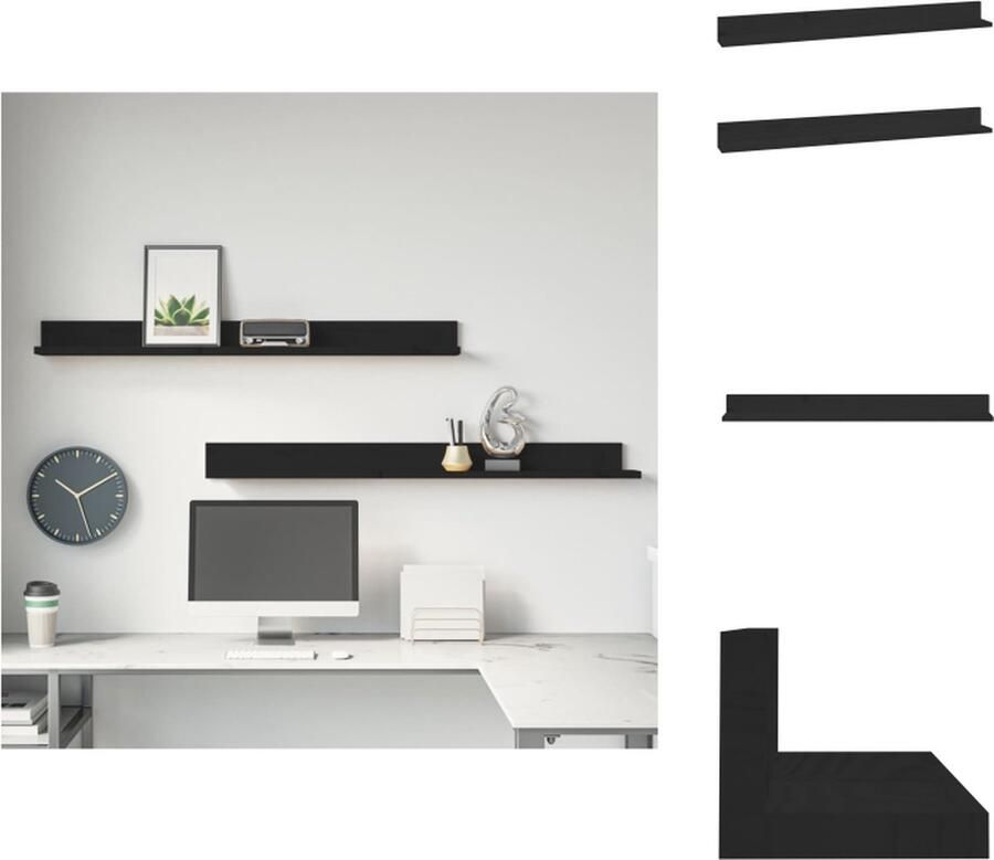 VidaXL Wandschap Wandschappen Zwevend Schap Plank Wandkasten 2 st 110x11x9 cm massief grenenhout zwart