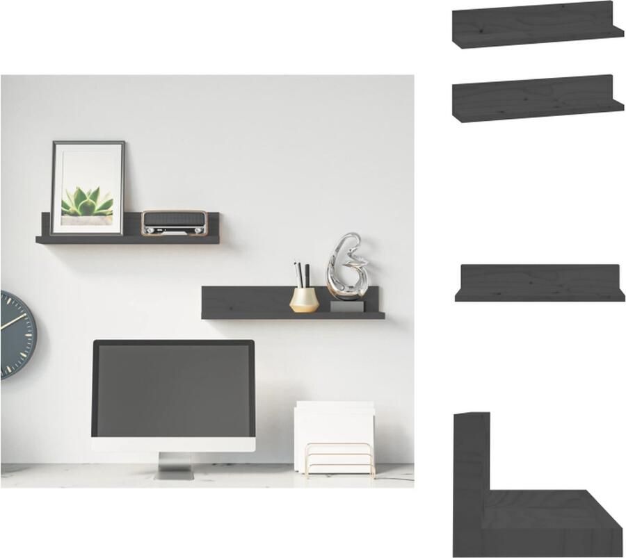 VidaXL Wandschap Wandschappen Zwevend Schap Plank Wandkasten 2 st 50x11x9 cm massief grenenhout grijs