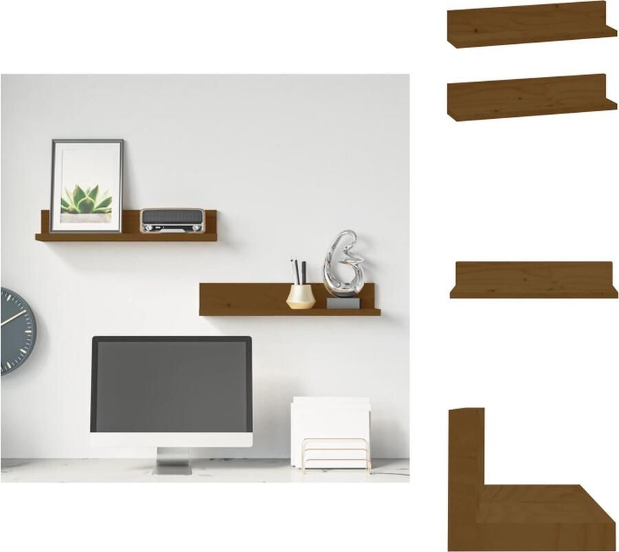 VidaXL Wandschap Wandschappen Zwevend Schap Plank Wandkasten 2 st 50x11x9 cm massief grenenhout honingbruin - Foto 2