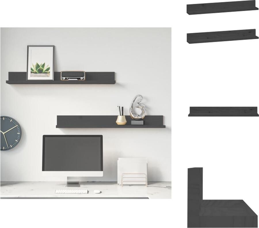 VidaXL Wandschap Wandschappen Zwevend Schap Plank Wandkasten 2 st 80x11x9 cm massief grenenhout grijs