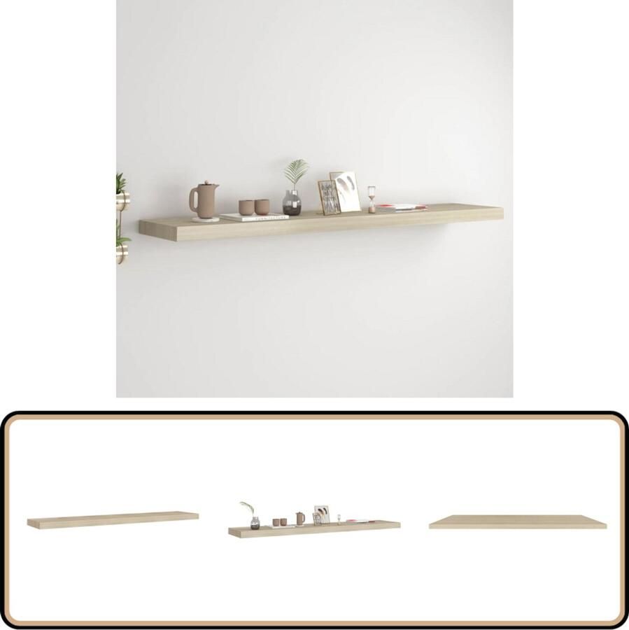 The Living Store Wandschap zwevend 120x23 5x3 8 cm MDF eikenkleurig Wandplank Industrieel Design Eiken Kleur Zwevend Plankje Opbergruimte