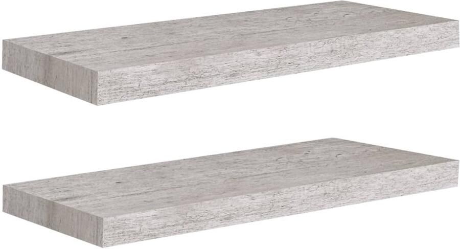 VidaXL Wandschap Zwevend 2 Stuks Betongrijs MDF Wanddecoratie Wandplank Zwevende Plank Opbergruimte Interieurstyling