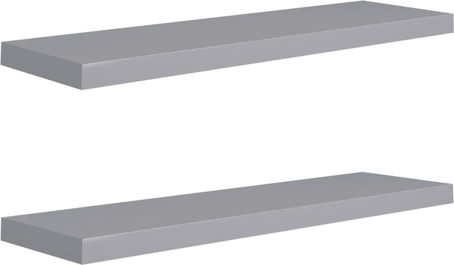 VidaXL Wandschap Zwevend 2 stuks Grijs 90 cm Wandplank Zwevende Plank Interieurdecoratie Opbergruimte Woonaccessoires