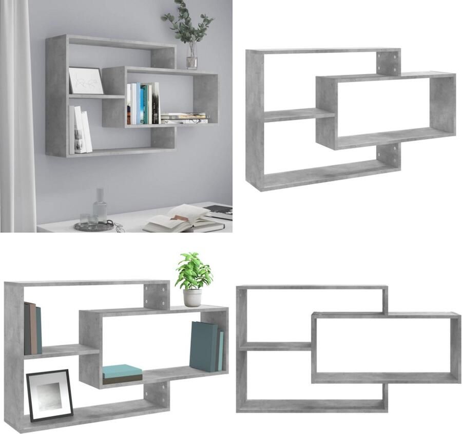 VidaXL Wandschappen 104x20x58 5 cm bewerkt hout betongrijs Wandschap Wandschappen Wandplank Wandplanken