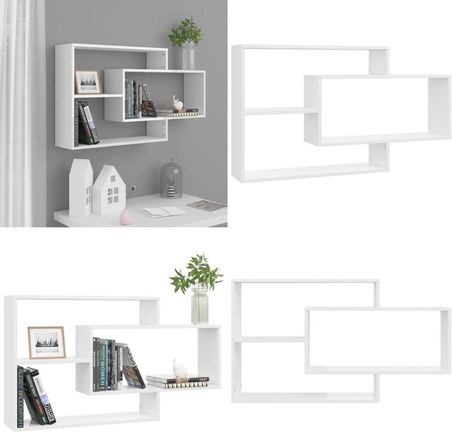 VidaXL Wandschappen 104x20x58 5 cm bewerkt hout hoogglans wit Wandschap Wandschappen Wandplank Wandplanken
