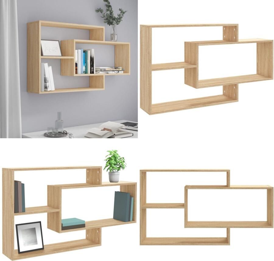 The Living Store Wandschappen 104x20x58 5 cm bewerkt hout sonoma eikenkleurig Wandkast Waldecoratie Houten Kast Salontafel Woonaccessoires