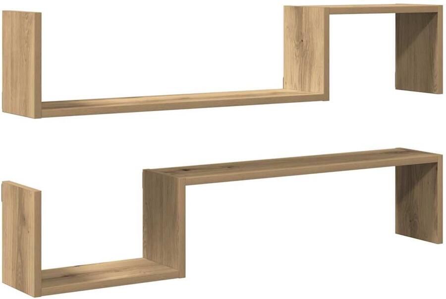 The Living Store Wandschappen 2 st 100x15x20 cm bewerkt hout artisanaal eiken Wandplank Wanden Opslag Hout Plank Decoratief Rek Woonaccessoires