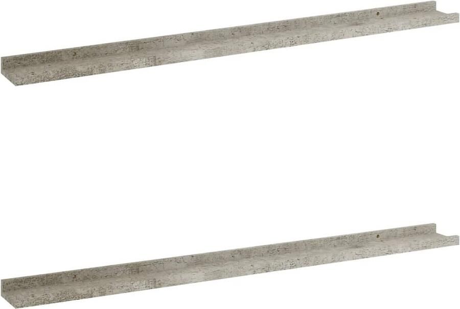 VidaXL Wandschappen 2 st 100x9x3 cm Betongrijs Wanddecoratie Wandplank Mdf Plank Grijze Wandplank Hangend Rek