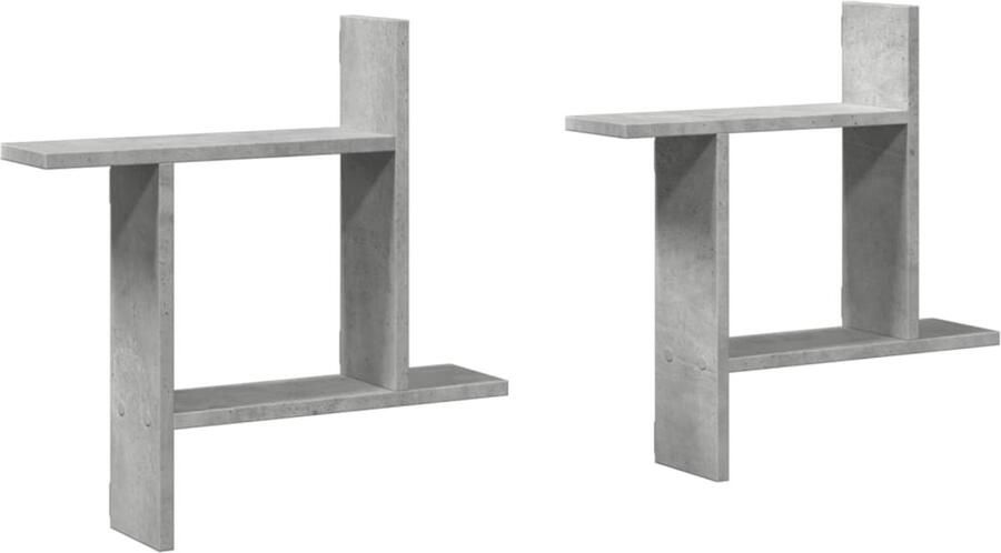 VidaXL Houten Planken Wandplanken Wandschappen 2 st 50x12x50 cm bewerkt hout betongrijs Bergruimte Opslagoplossing Minimalistisch Design