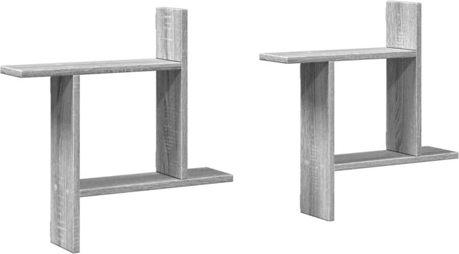 VidaXL Wandschap Wandschappen Wandplank Wandrek Wandschappen 2 st 50x12x50 cm bewerkt hout grijs sonoma eiken