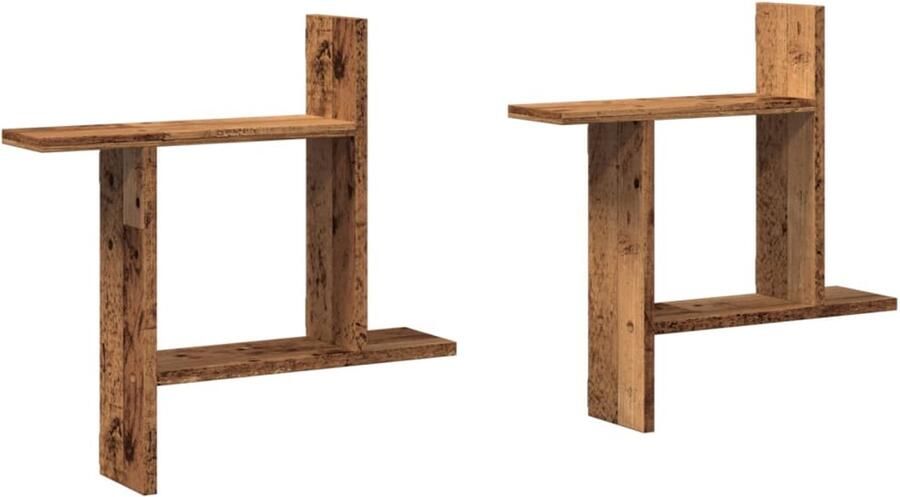 VidaXL Wandschappen 2 st 50x12x50 cm bewerkt hout oud houtkleurig Wandplanken Houten Plankjes Opslagoplossing Muurschrank Vintage Design