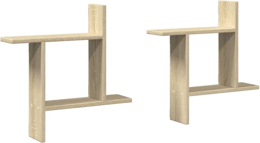 The Living Store Wandschappen 2 st 50x12x50 cm bewerkt hout sonoma eikenkleurig Wandplanken Houten Plankjes Opslagoplossing Muuropslag Minimalistisch Design
