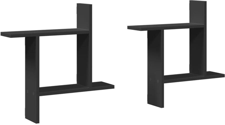 VidaXL Houten Plankjes Wandplanken Wandschappen 2 st 50x12x50 cm bewerkt hout zwart Opbergplank Designkast Minimalistisch Wonen