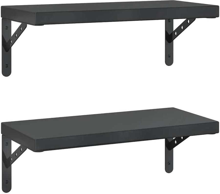 The Living Store Wandschappen 2 st 50x23 5 cm roestvrijstaal zwart Zwevende Wanddecoratie Wandplanken Wandopbergingsmogelijkheden Roestvrijstalen Wandrek Multifunctioneel Wandrek