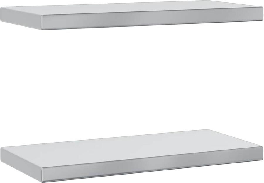 VidaXL Wandschappen 2 st 50x23 5x3 cm roestvrijstaal zilverkleurig Wandschap Wandschappen Wandplank Wandrek