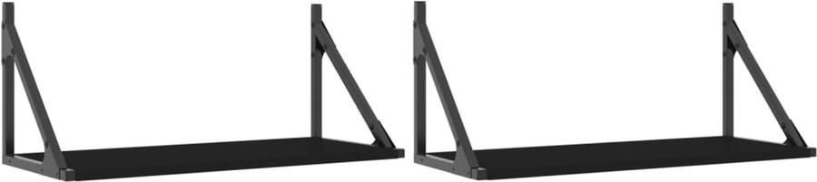 VidaXL Wandschappen Zwart Set van 2 Wanddecoratie Wandplankje Houten Wandrek Zwart Wandrek Opslagmogelijkheden