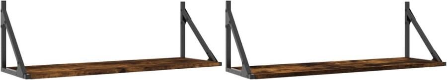 VidaXL Wandschap Wandschappen Wandplank Wandrek Wandschappen 2 st 80x25x25 5 cm bewerkt hout gerookt eikenkleur