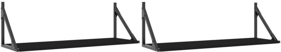 VidaXL Wandschappen Set van 2 Zwart Bewerkt Hout Wanddecoratie Wandplankje Zwarte Wandplank Houten Wandrek Minimalistisch Wandrek