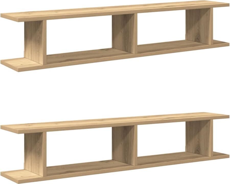 VidaXL Wandschappen 2 st Artisanaal Eiken Wandplank Houten Plank Opslagmogelijkheden Decoratief Rek Woonaccessoires