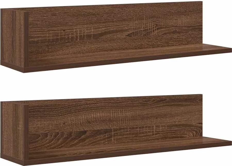 VidaXL Wandschappen 2 st Bruin Eiken Hout Wandplank Houten Plank Opbergplank Zwevende Plank Woonaccessoires