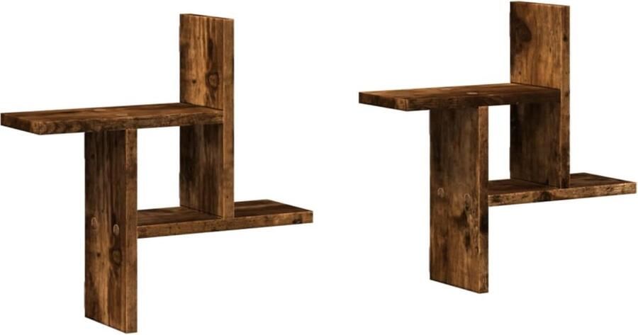 VidaXL Wandschappen 2 st Gerookt Eiken 38x12x38 cm Wandplank Houten Plank Opslagoplossing Muuropslag Minimalistisch Design