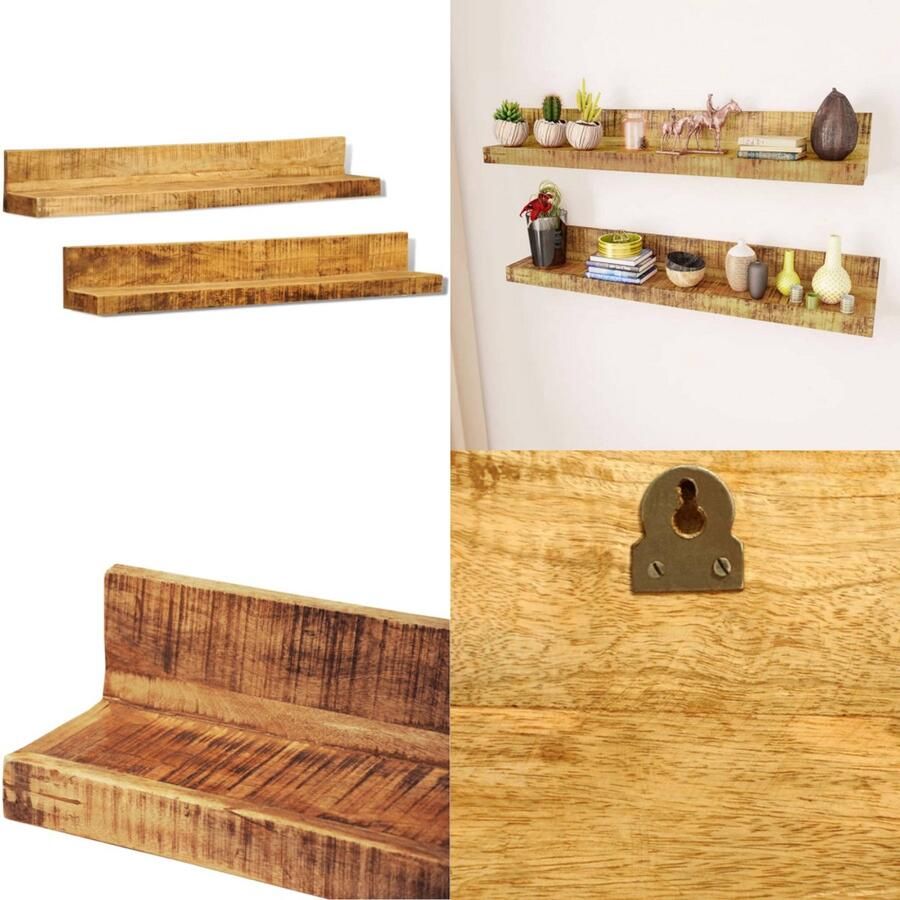 VidaXL Wandschappen 2 st massief hout Plank Planken Wandplank Wandplanken