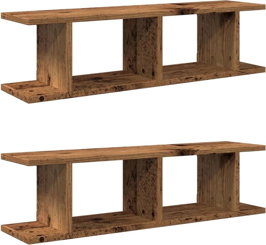 VidaXL Wandschappen 2 st Oud Houtlook 75x18x20cm Wandplank Houtschilderij Opslagmogelijkheden Muurdecoratie Vintage Design