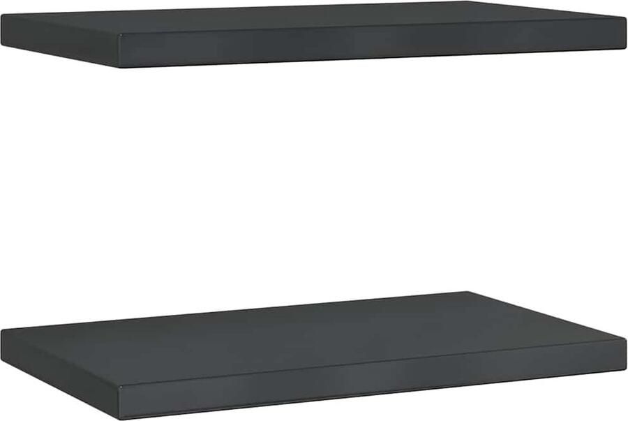 VidaXL Wandschappen 2 st zwart roestvrijstaal Zwevende Wanddecoratie Wandplanken Roestvrijstalen Wandplank Wandopbergingsmogelijkheden Minimalistisch Wandrek