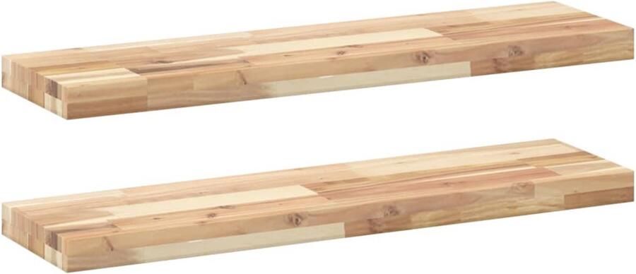 VidaXL Wandschappen 2 st zwevend 100x20x4 cm onbehandeld acaciahout Zwevend Schap Zwevende Schappen Wandschap Wandplank