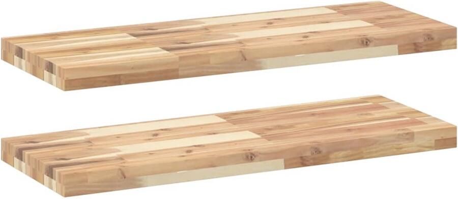 VidaXL Wandschappen 2 st zwevend 100x30x4 cm onbehandeld acaciahout Zwevend Schap Zwevende Schappen Wandschap Wandplank