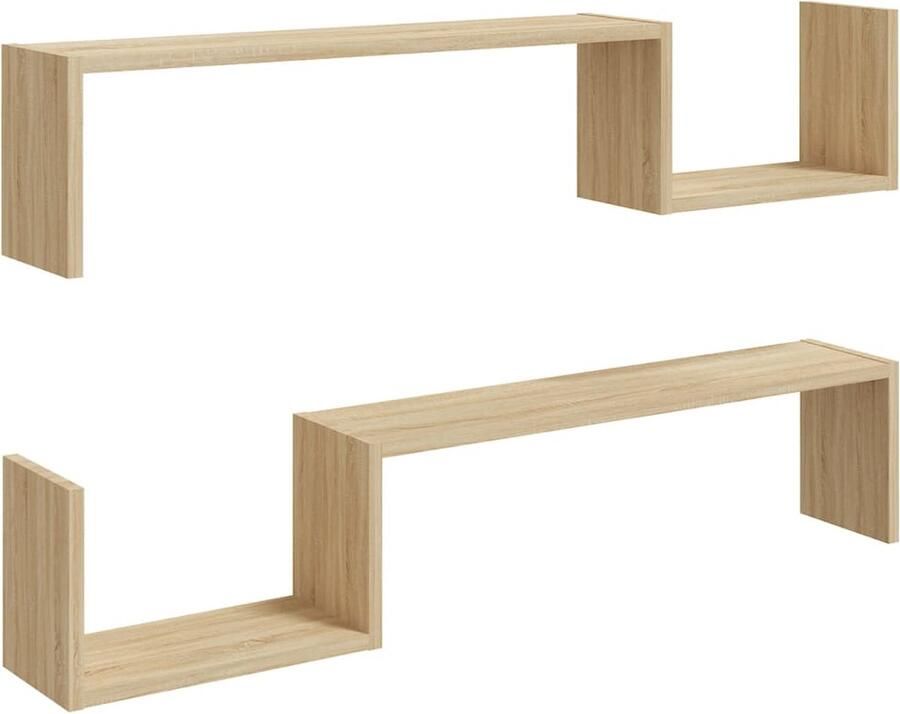 VidaXL Wandschappen 2 stuks 100x15x20 cm Sonoma eiken Wandplankje Scheidingskastje Houten Plank Salontafel Woonkamerdecoratie